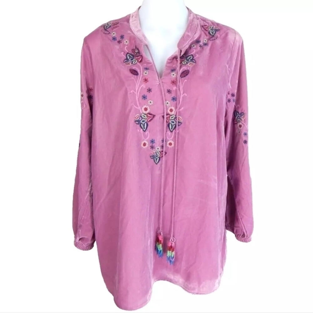 Soft Surroundings Velvet Embroidered Blouse